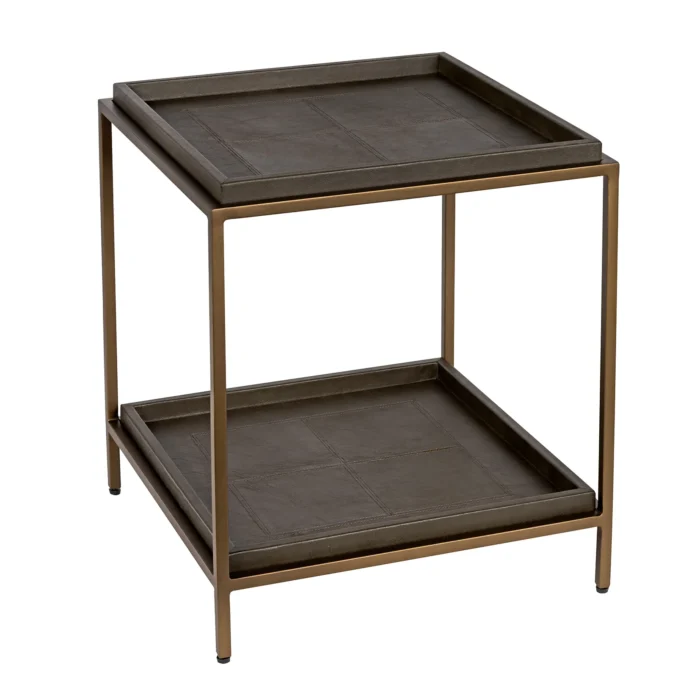 Leather sidebord Brass/Black Frame B:50 D:50 H:55. Flere farger - Bilde 3