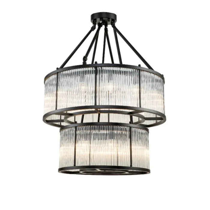 Clinton Dobbel Taklampe Ø90 H116. Clear Glass Black